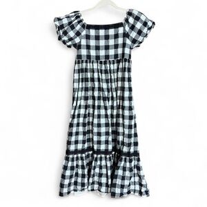 Happily Grey Puff Sleeve Ruffle Maxi Dress Girls 12 Black Buffalo Plaid Holiday